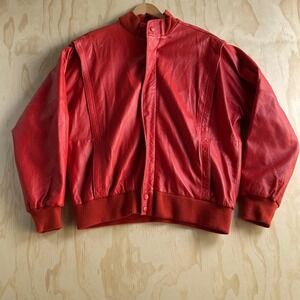 Vintage Deerskin Jacket Mens 44 Red Leather Bomber Snap Front Lined Ribbed Trim
